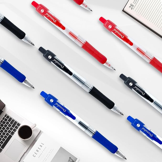 Red Ballpoint Pens with Rubber Grip,Fine(0.5mm) Point Retractable-Set of 48 Writing Pens for School Office
