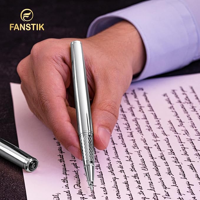 Silver Luxury Rollerball pen (Made In USA) fancy gift set for women, Real 24K Gold Plating, Professional executive pen gift set for men (Lux Rollerball Silver)