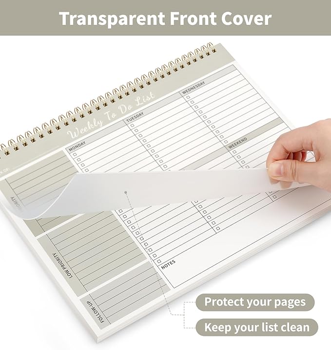 Weekly To Do List Notepad, 52 Undated Sheets (8.5"×11") Duplex-printed Daily Planner For Work Home School Office Desk Accessories Supplies & Goal Setting Tasks - Beige