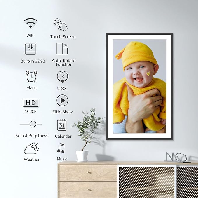 SSAWIFIFRAME Digital Picture Frame,32GB FHD IPS Touch Screen,Large 15.6 inch WiFi Smart Photo Frame,Share Photos/Videos Instantly via Free APP,Suitable for Birthdays and Christmas