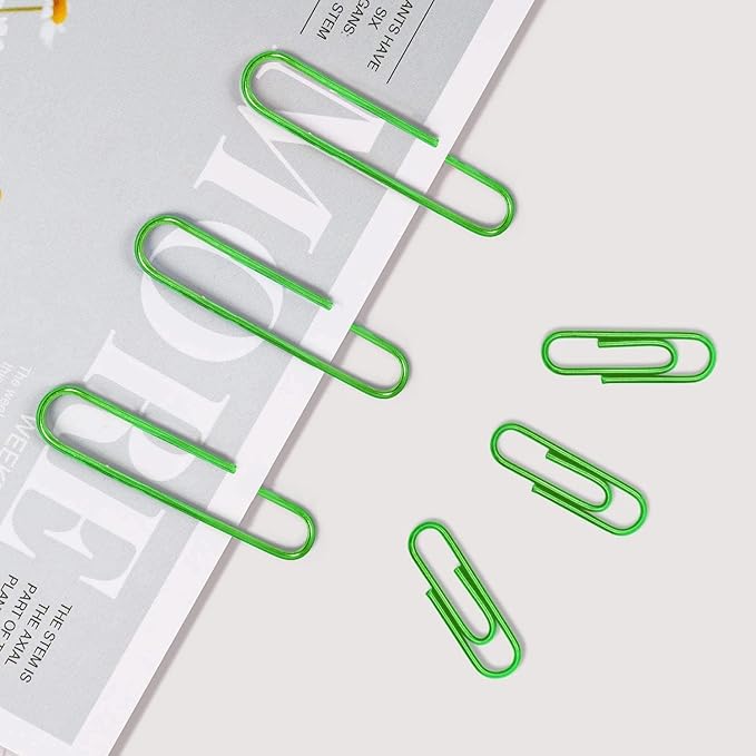 Vinaco Green Paper Clips, 400PCS Medium and Jumbo(1.3 inch & 2 inch) Paper Clips, Durable and Rustproof, Coated Large Paperclips Great for Office School Document Organizing (Green)
