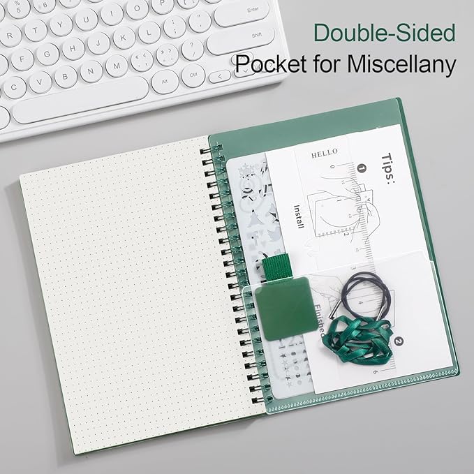 AHGXG Bullet Dotted Journal - Dot Grid Spiral Notebook A5, 160 Pages, 100 GSM Thick Paper, Waterproof Plastic Cover Journals for Bullet Journaling, Sketching, 5.7" x 8.3", Green