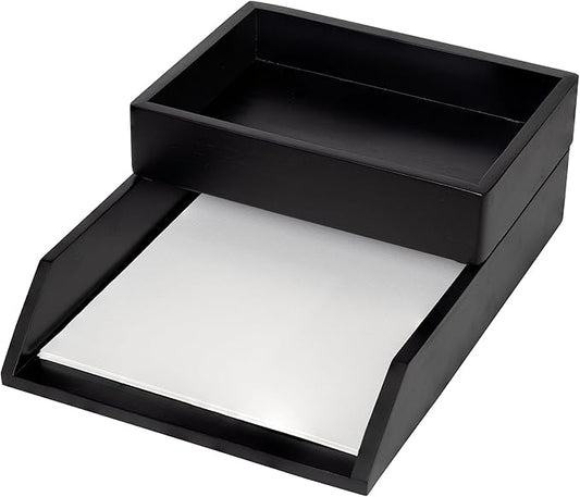 Demigo Desk Organizer Letter Tray Set of 2, Acacia Wood Tabletop Desktop for Storage Paper Letter Folders Notebooks Copy Print, Workspace Holder, Keep Stationery Saver (Black)