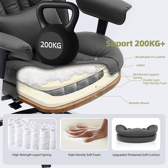 Efomao Big and Tall Office Chair with Footrest – High Back Computer Chair with Adjustable Armrests,Executive Office Chair with Wide Seat, Modern Desk Chair for Home Office, Gaming, or Study, Black
