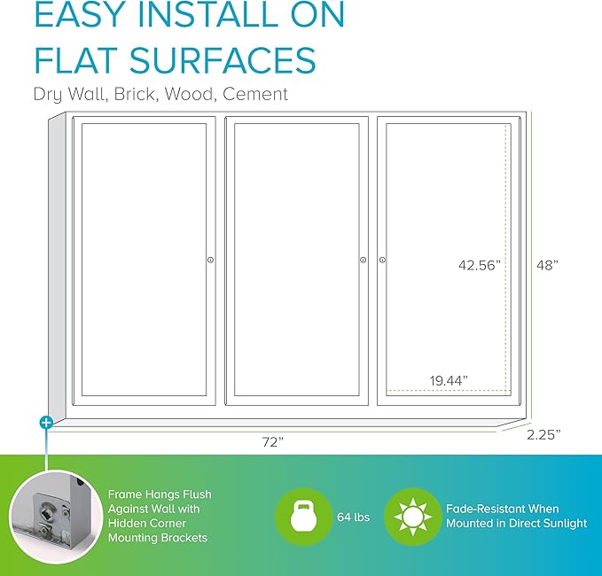 Ghent 48" x 72" 3-Door indoor Enclosed Recycled Rubber Bulletin Board, Shatter Resistant, with Lock, Satin Aluminum Frame,Confetti (PA346TR-CF),Made in the USA