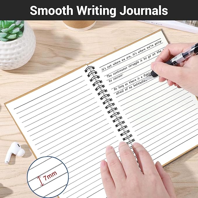 GINMLYDA 4Pack Small Spiral Notebook A5, 8.25x5.5β 120 Lined Pages Wide Ruled Spiral Journal Bulk Blank Kraft Cover Spiral Bound Notebook & Writing Pads for Home Office Meeting Work Note Taking