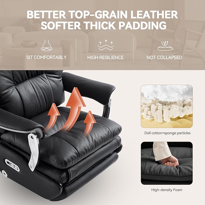 Dual Motor Electric Executive Office Chair with Foot Rest, Comfy Reclining Office Chair with Massage, Big and Tall Heavy Duty Ergonomic Home Office Desk Chairs,Sustainable Leather 400lbs, Black