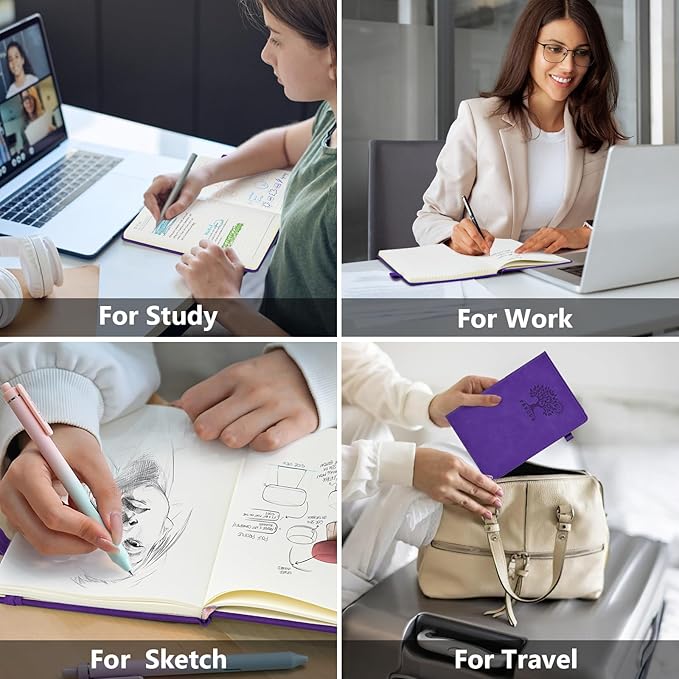 PERCUN Lined Journal Notebook for Men & Women, 160 Pages College Ruled Journal for Writing, A5 Hardcover Leather Notebooks for Work, School, Business, Travel, Daily Diary 5.9" x 8.5" - Purple