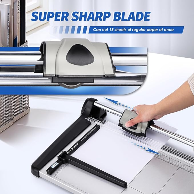Rotary Paper Trimmer, 15 Sheets Heavy Duty Paper Trimmer, 480mm(18.90") Cutting Length, Commercial Grade Rotary Paper Cutter for Home/Office/School, Black & Silver