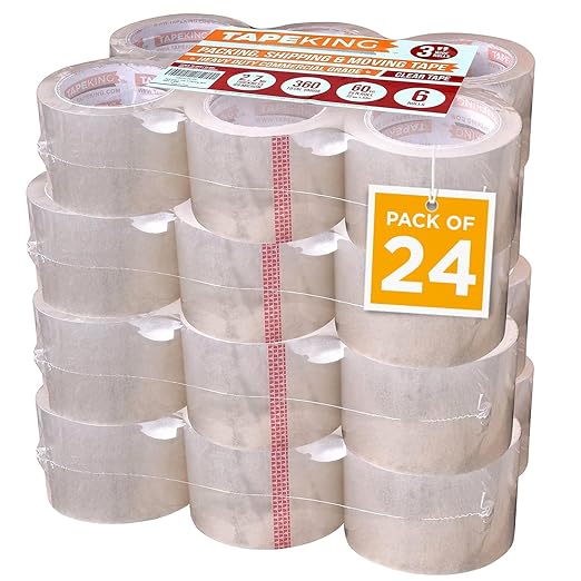 Tape King Clear Packing Tape 3 Inch Wide (Case of 24 Rolls) - 60 Yards Per Refill Roll, (2.7mil Thick) Strong Sealing Adhesive Industrial Depot Tapes for Moving, Packaging, Shipping, Office & Storage