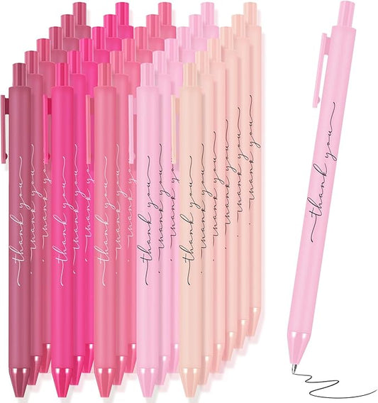 30pcs Thank You Pens Bulk Cute Multicolor Ballpoint Pen for Men Women Server Accessories Employee Holiday Appreciation Gifts for Teacher Office Back to School Party Favor (Pink)