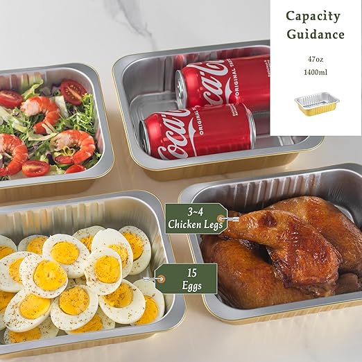 9"x 6.5" Sturdy Aluminum Foil Pans with Lids (5 Pack), 2X Thicker Heavy Duty for Oven Stove Grill Microwavable Cooking, Baking, Reusable Dishwasherable Disposable Pot, Container 47oz