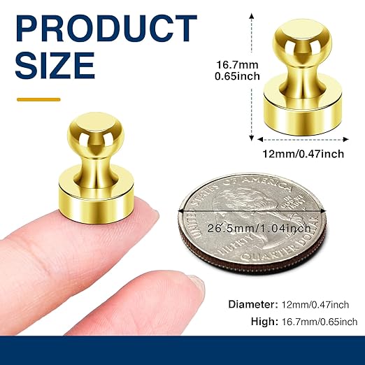 MIKEDE Fridge Magnets - 15 Pcs Gold Neodymium Push Pins for Whiteboard, Office, School & Classroom