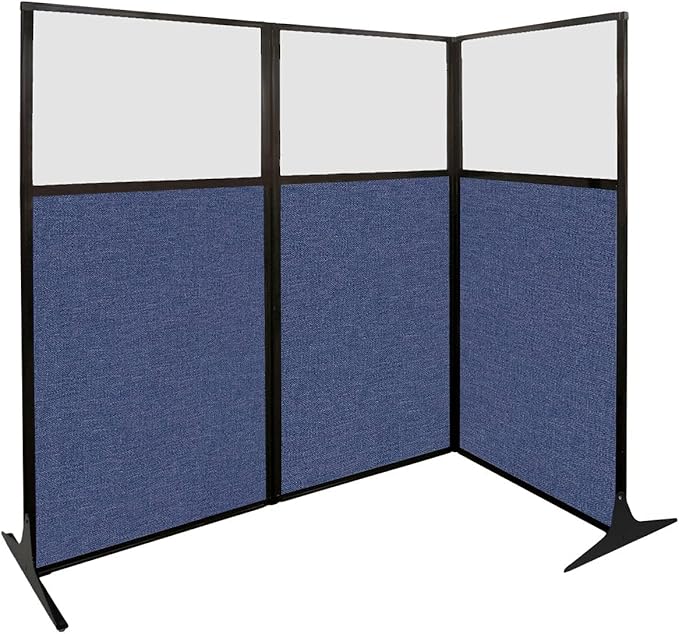 Versare Workstation Partition | Portable Wall Divider | Modern Office Cubicle | Free Standing Privacy Screen | Flexible Work Space | 99" x 70" W/Window, Black Fabric Panels