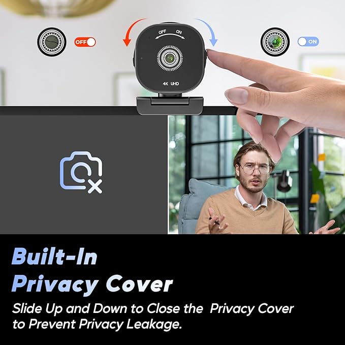 Nisheng 4K Webcam, AutoFocus USB Camera with Dual AI Noise-Cancelling Mics, 4K Webcam for PC with Privacy Cover, Plug & Play Web Camera for Zoom/Teams/Meet/Xbox/OBS