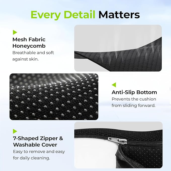 AUVON Ergonomic Donut Pillow Seat Cushion for Hemorrhoid & Tailbone Pain Relief, Thick Memory Foam Chair Cushions with Firm Support for Coccyx, Sciatica, Pressure Sores, Pregnancy, Postpartum Recovery