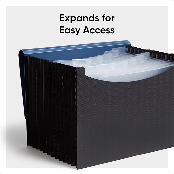 Smead Poly Frequency Expandable File Folders Letter Size, 12 Pockets, Flap & Cord Closure, Blue/Black (70863)