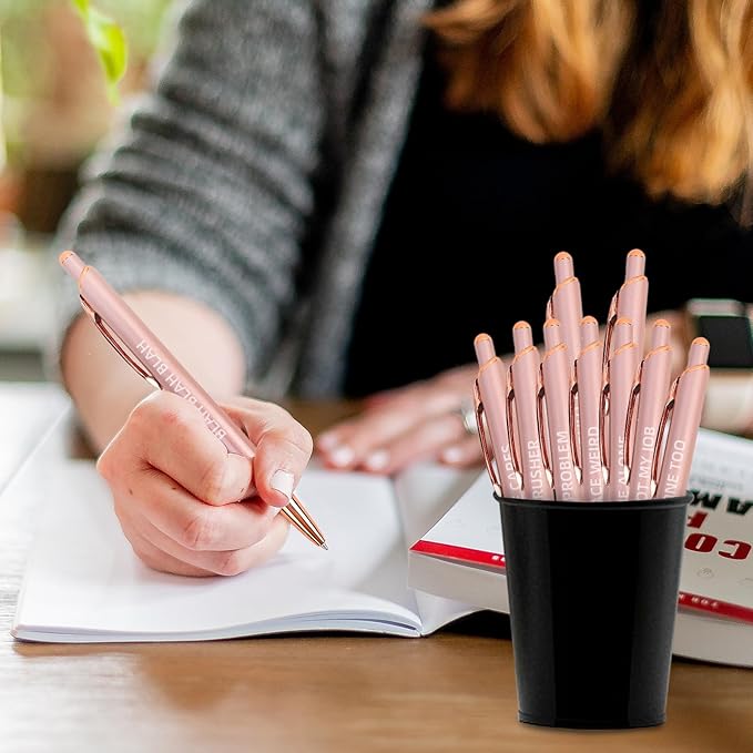 10 Pack Funny Sarcastic Ballpoint Pens, Office Snarky Metal Luxury Rose Gold Ballpoint Pen Encouraging, Office Gift, Black Ink