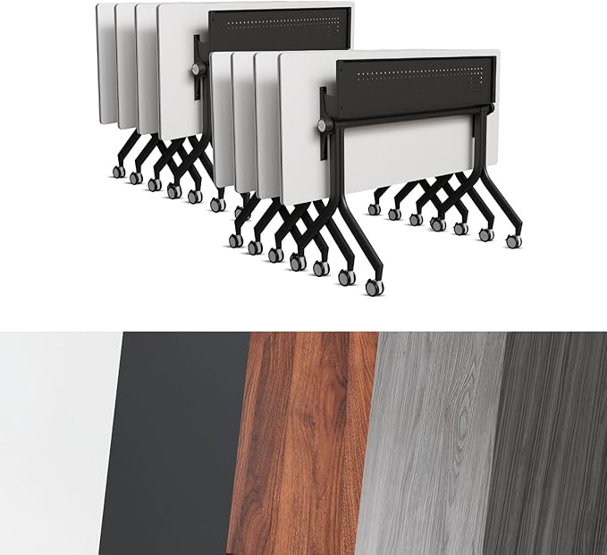 Conference Room Table, Folding Conference Tables,Thicken Grey Tabletop,Flip Top Wooden Seminar Meeting Room Table for Conference Room Offices (8, Black Drawer, 47.2“)