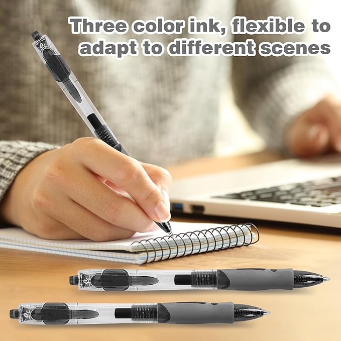 Innertone Black Gel Pens,12 Pcs Retractable Fine Point 0.7mm with 4 Refills,Black Pen,Featuring Smooth Writing and Quick-Drying Ink, Suitable for Women, Men, Journaling, School, and Office Use