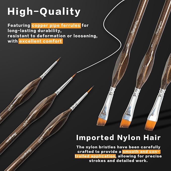 8 Pieces Exquisite Detail Paint Brush Set with Copper Tube and Special Double - Wire - Binding Process,Birch Wood Pen,Triangular Grip. Suitable Oil, Watercolour, Acrylic, Digital Painting