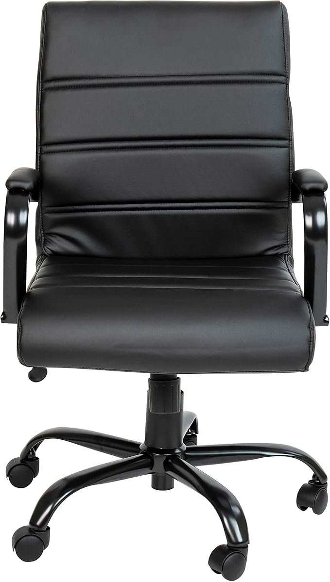Flash Furniture Whitney Mid-Back Swivel LeatherSoft Desk Chair with Padded Seat and Armrests, Adjustable Height Padded Office Chair, Black