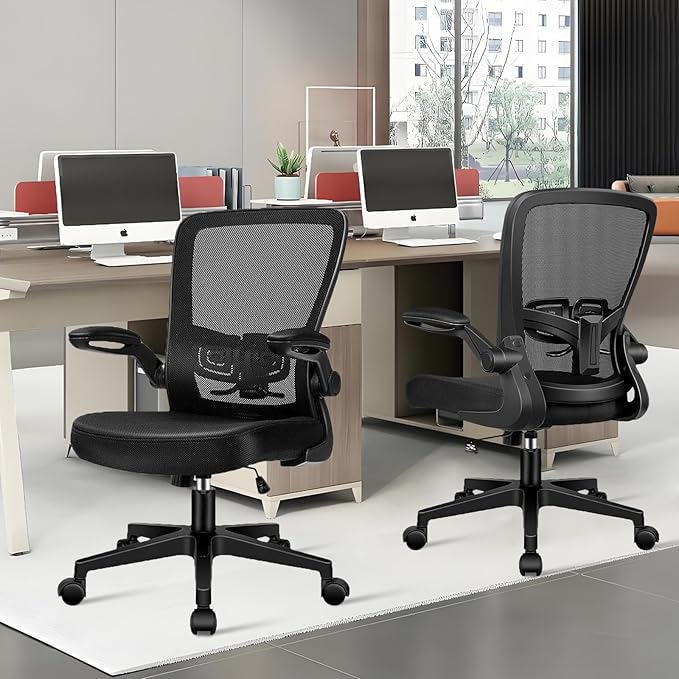 Desk Chairs with Wheels, Ergonomic Mesh Office Chair Adjustable Height and Swivel Lumbar Support Home Office Chair with Flip Up Armrests (1PK)