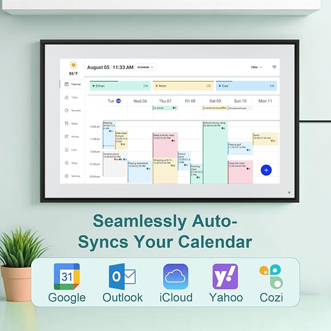 15.6 Inch Digital Calendar Wall Planner 2025-2026 – HD Touchscreen Smart Photo Display for Family Schedules, 32GB Electronic Calendar Chore Chart + To-do List, Wall Mount & Desktop Stand