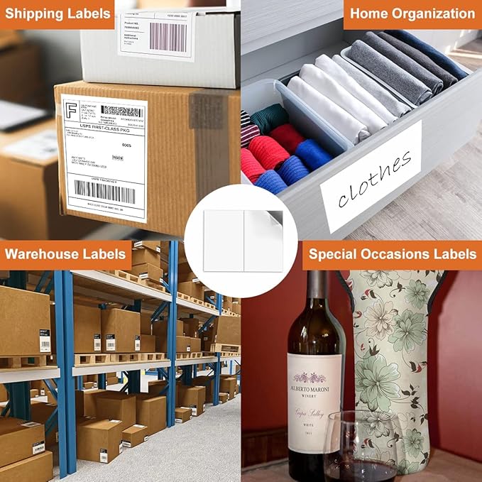 BESTEASY 200 Half Sheet Self Adhesive Shipping Labels, Laser/Ink Jet White Blank Shipping Labels 8.5" x 5.5" Address Labels (100 Sheet Total 200 Labels)