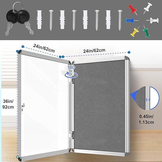 Magula Enclosed Bulletin Board Tamper-Proof Dispaly Case, Aluminium Frame, Shatter Resistant Lockable Bulletin Board, Lockable Noticeboard(24"x18")
