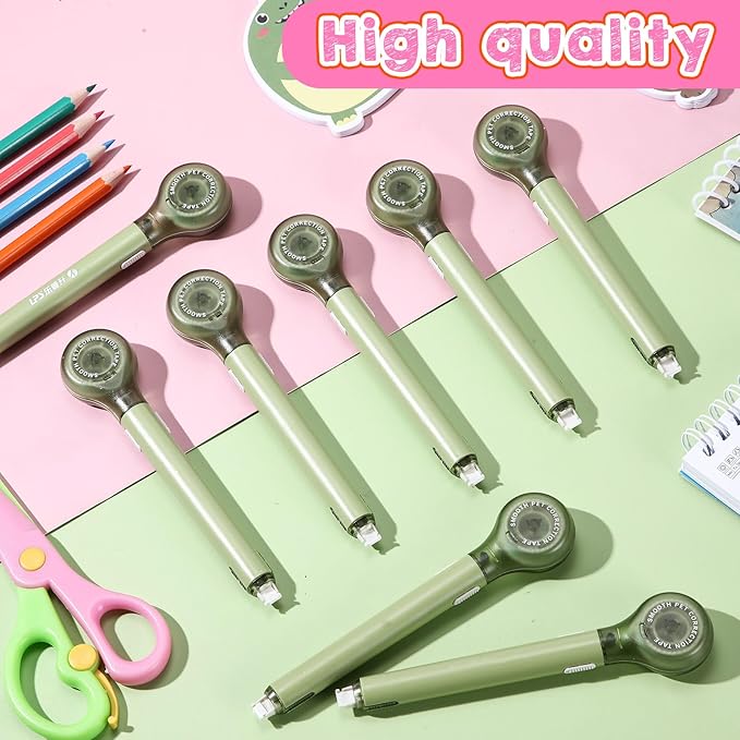 10 Pack Correction Tape Pen Correctional Ink Tape Push Pull Protective, Easy to Use Applicator for School Office Supplies, 0.2 x 236 Inch (Green Color)