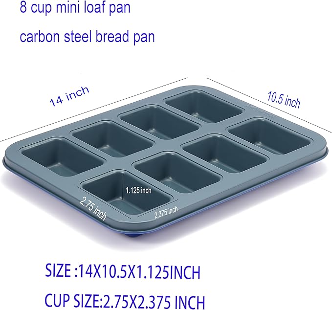 Monfish Mini loaf pan 8 cativy Small Rectangle brownie cake pan Carbon Steel Royal blue non stick