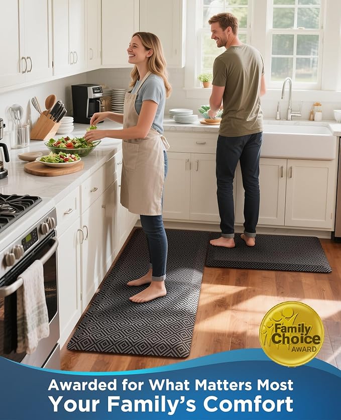 Ophanie Kitchen Mats for Floor, 3/4 inch Thick, 20x39 Anti Fatigue Cushioned Mat, Kitchen Rugs, Waterproof, Comfort Ergonomic Standing Mat for Office, Home, Sink, Black Non-Slip Ridged Bottom