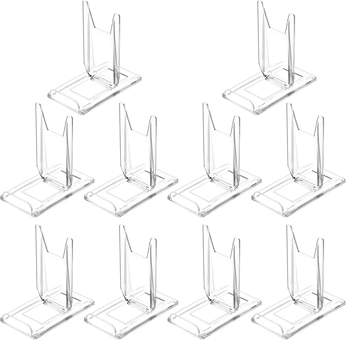 (10 Pack )Acrylic Book Stand for Display Adjustable Clear Display Holder Easel Collector Stand for Home Office Back to School Comic Album CD Magazine Postcard Artworks (4.2 x 4.3 x 2.35 Inch)