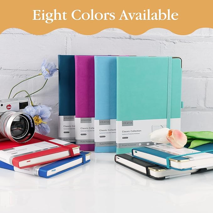 A5 Lined Journal Notebook - 100 GSM Thick Paper, 8 Pack Hardcover Journaling Notebooks for Writing, Work, Travel, School, College Ruled Journals for Women Men, PU Leather Note Books, 5.5”x8.3”