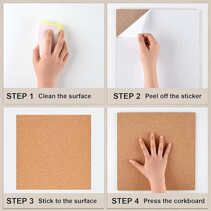 6 Pac Self-Adhesive Square Cork Boards for Wall with 100 Push Pins for Bulletin Boards Cork Wall Home School Office Decorative(12"x12"x1/4" )