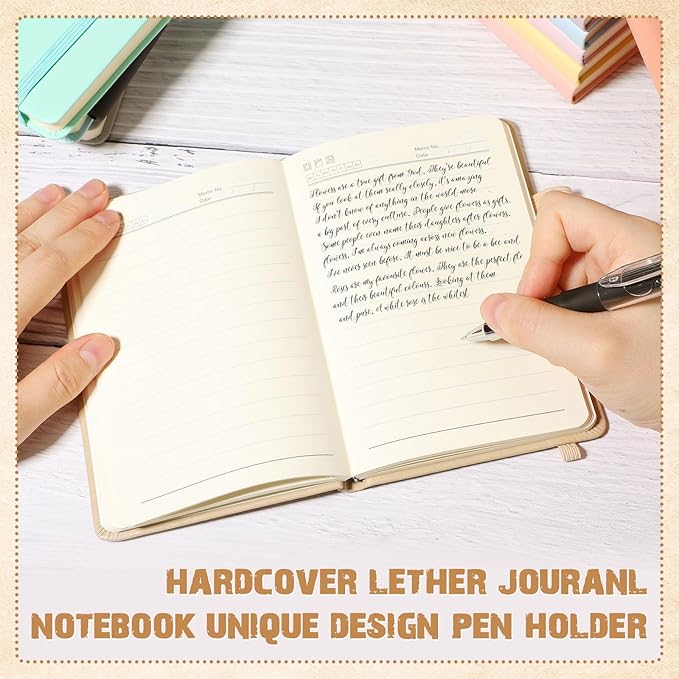 Estune Tree Small Notebooks Pen Leather Lined Pocket Subject Notebooks Hardcover Pocket Notepad Cute Ruled Leather Journals with Pen Holder for Men Women School Business, A6(Elegant Color,30 Set)