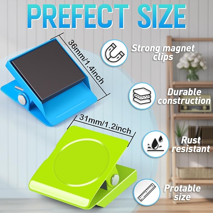Grtard 8 Pack Magnetic Clips Heavy Duty, Colorful Strong Fridge Magnet Clips Heavy Duty, Metal Magnet Clips for Fridge, Clip Magnets, Magnetic Clips for Refrigerator, Locker, Whiteboard, Home, Office