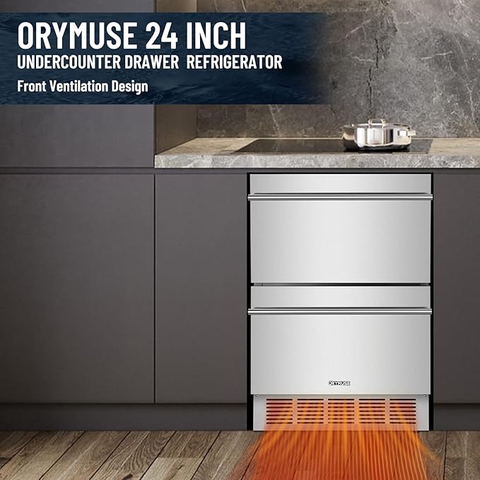 Outdoor Drawer Refrigerator, 24 Inch Undercounter Beverage Cooler Fridge with Stainless Steel Seamless Door Can Hold 154 Cans w/Powerful Cooling Compressor for Kitchen and Commercial