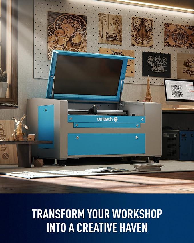 OMTech 60W CO2 Laser Engraver, 16"x24" Laser Engraving Machine with 2 Way Pass Air Assist Digital Control Panel RDWorks, Commercial Laser Cutter Cutting Etching Machine for Wood Glass Acrylic More