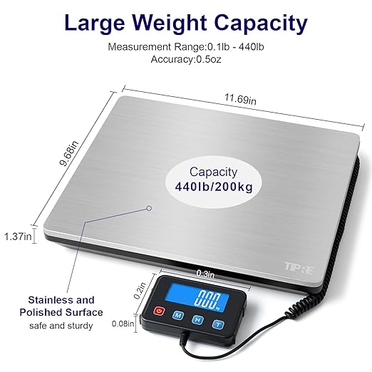 Digital Shipping Postal Scale 0.5 oz High Accuracy!440lb Commercial Weight Scale for Package, Small Business, Mail, Warehouse, Home, Battery & Charging Cable Included