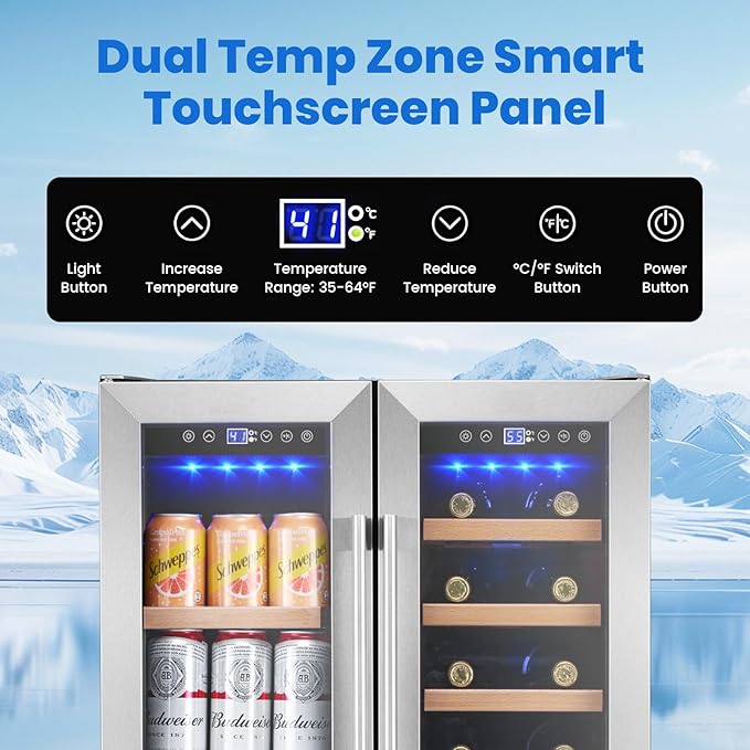 Wine and Beverage Refrigerator, 24 Inch Dual Zone Wine Cooler Refrigerator with Glass Door&Lock Quiet Compressor, Freestanding/Under Counter Beverage Fridge Holds 20 Bottles & 88 Cans for Office/Home