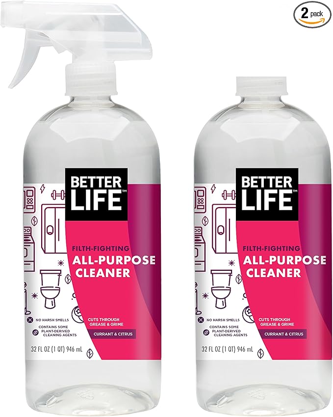 Better Life Multi Surface Cleaner - Plant Derived Cleaner Spray, Non-Toxic All Purpose Cleaners, Eco-Friendly Non Toxic Cleaning Supplies for Home, Currant and Citrus Scent, 32 Fl Oz * 2