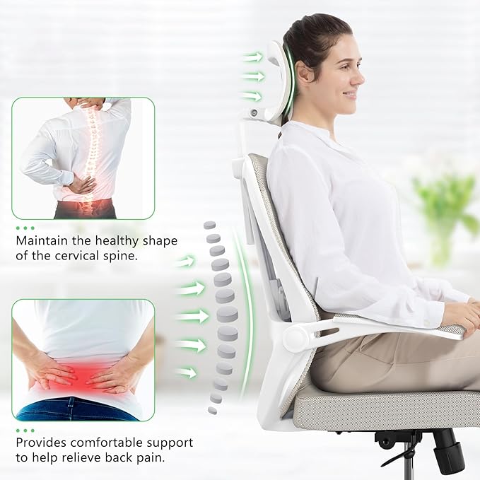 Desk Office Chair, Ergonomic High Back Comfy Computer Chairs with Wheels, Swivel Gaming Home Mesh Chair Comfortable Lumbar Support, Comfy Arms for Study, Home,Bedroom(Khaki)