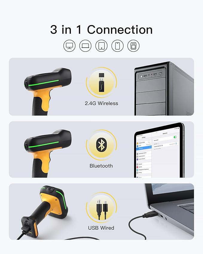 Inateck Industrial Barcode Scanner Bluetooth, 1D Scanner Wireless with IP67 Waterproof and Dustproof, Handscanner with App & SDK,BCST-61