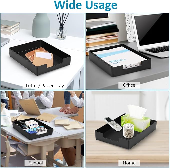 Stackable Letter Tray Paper Organizer, A4 Size Desk Holder for Letter Paper/Stationery/Desk Accessories, Black Holder File Organization for Office, School, Home Storage (2 Pack)