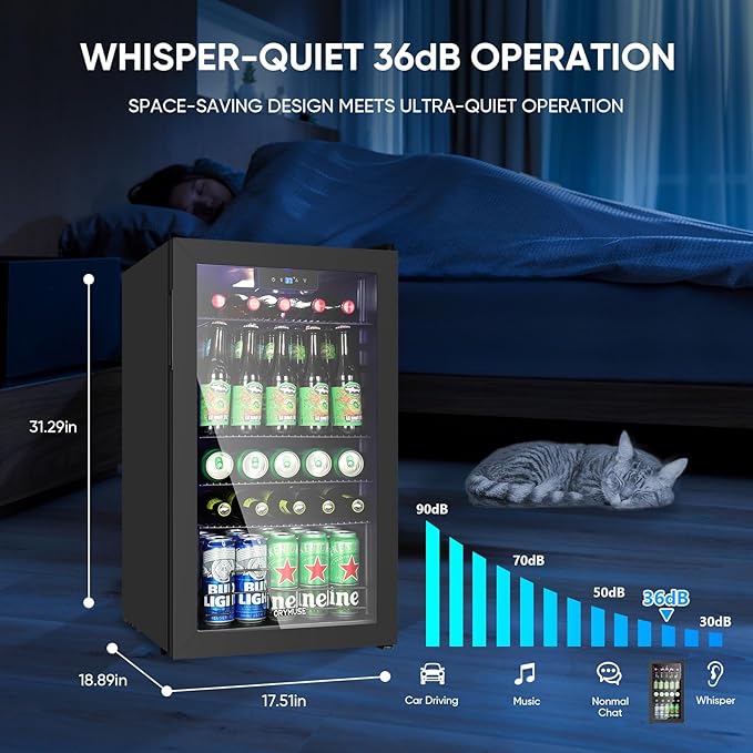 Beverage Refrigerator Cooler - 120 Can Mini Fridge with Glass Door for Soda Beer or Wine, Beverage Cooler for Bedroom, Office, Bar with Adjustable Shelves & Digital Temperature Display, Black