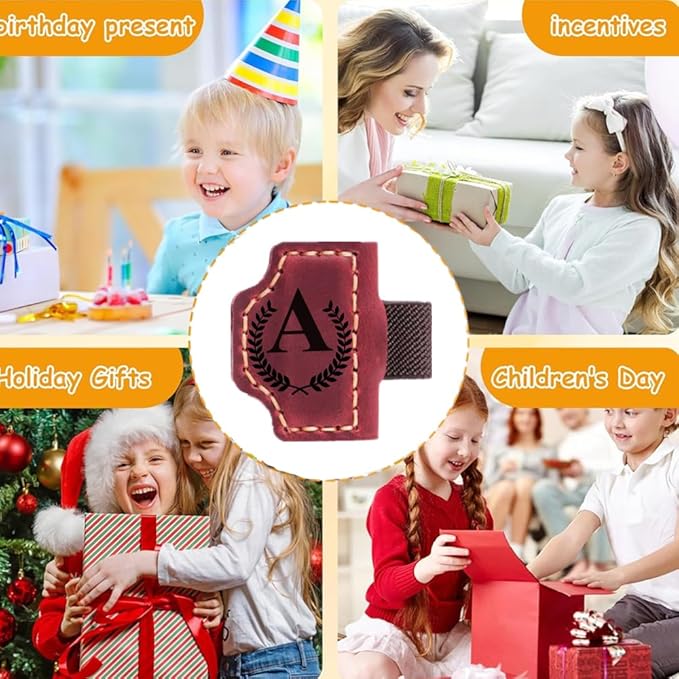 Custom Bookmark with Pen Holder with 26 Letters Personalized Magnetic Leather Book Mark, Customized Name Book Marker Clip with Initial for Men Women, Gifts for Book Lovers, Readers, (Red, A)