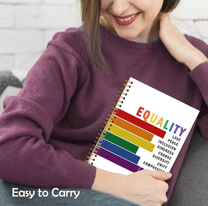 XUNLURY Equality Boho Rainbow Notebook, Diversity and Inclusion Journal, Positive Affirmation Journal, LGBTQ Rainbow Pride Hardcover Spiral Notebook, 5.5x8.3 Inch