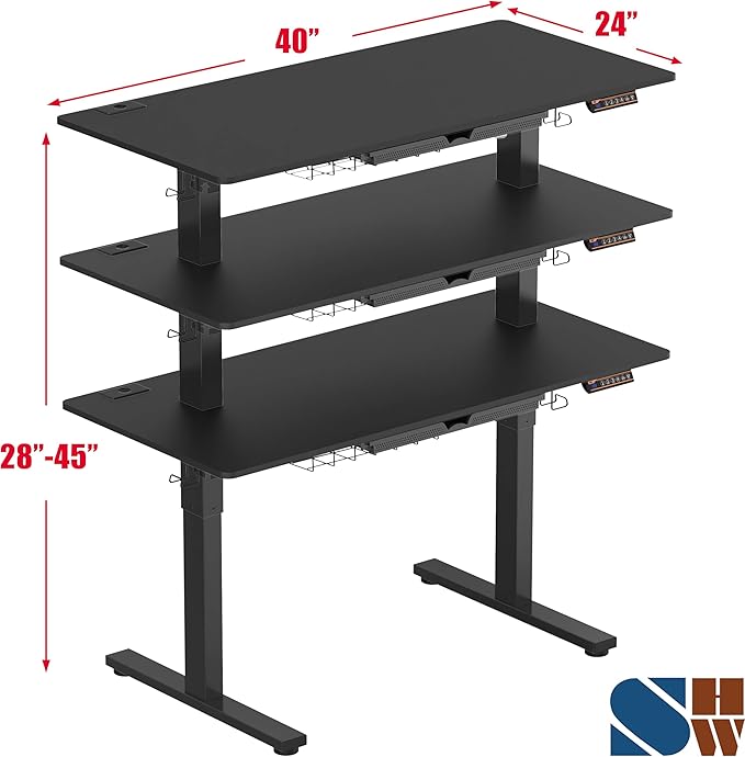SHW 40-Inch Electric Height Adjustable Standing Desk with Drawer, Memory Preset and Cable Management Tray, Black
